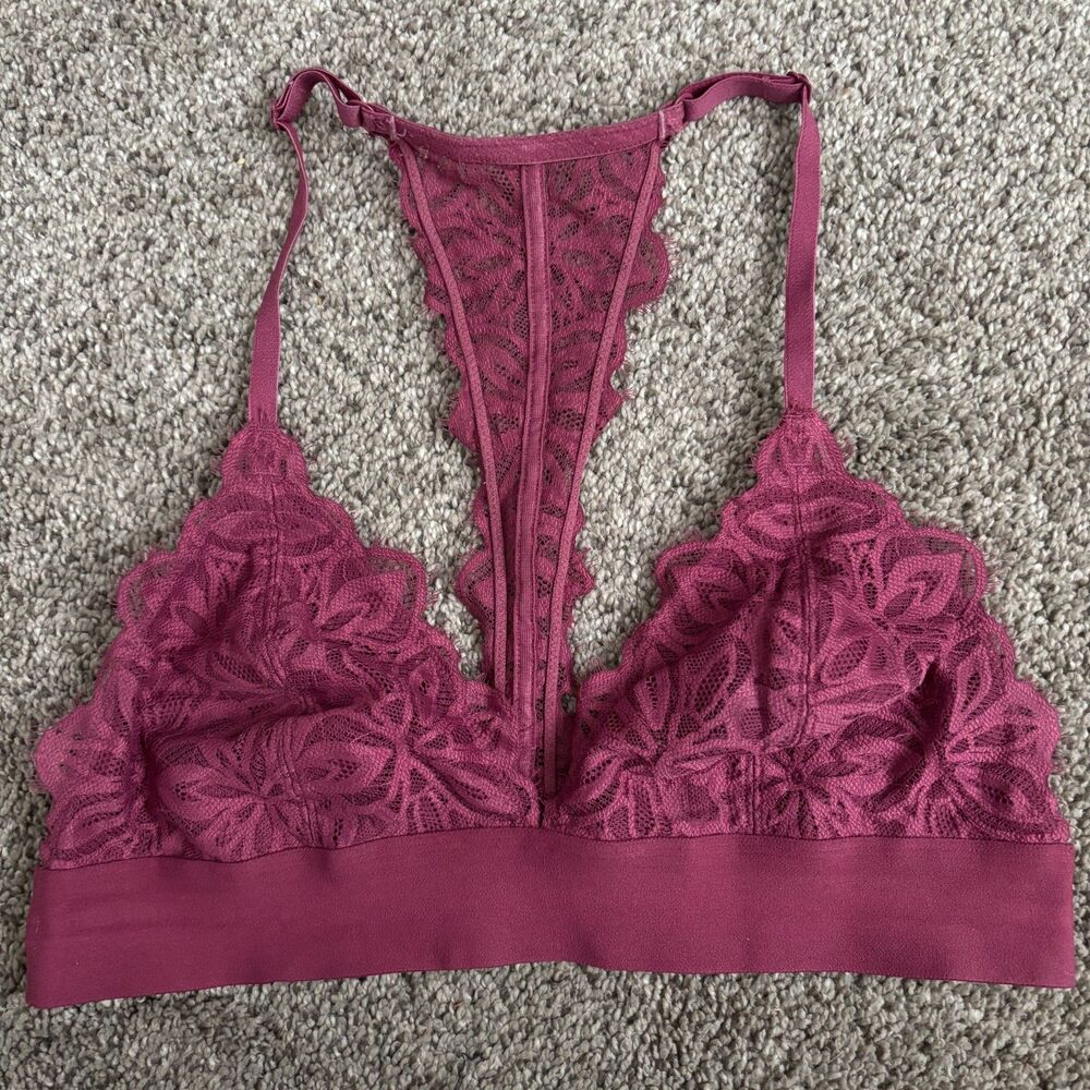PINK Victoria's Secret Lace Triangle Bralette Large Mauve Racerback Wireless #V